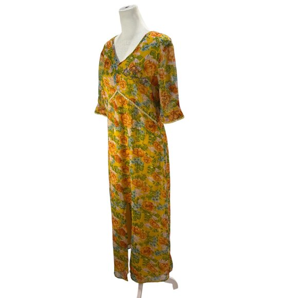 NWT Topshop Yellow Floral Maxi Dress – V-Neck Lace-Up Back, Beaded Detail - Picture 6 of 8